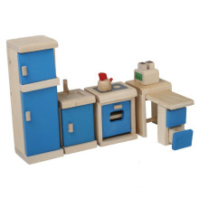 Wooden Mini Furniture Toys Blue Kitchen Pretend Play Toy YT1113